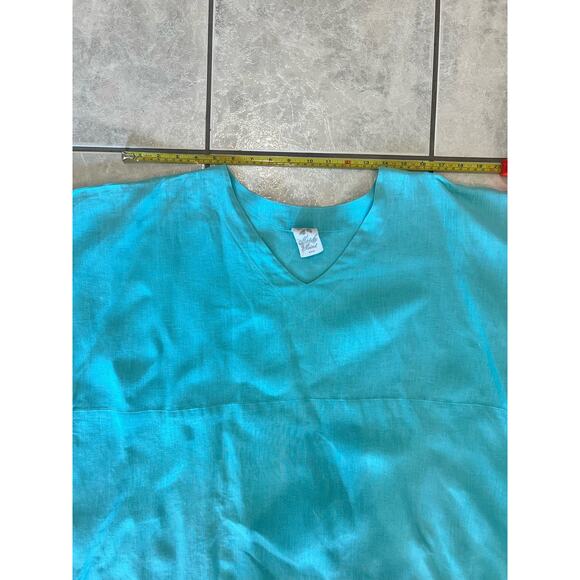 003 Match Point Women's Linen Kimono Tunic Oversized Aqua Size S Pullover Blouse - Picture 6 of 7